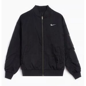 ✅NWT Nike Sportswear Womens M Varsity Bomber Jacket Black Reversible Quiltedlogo